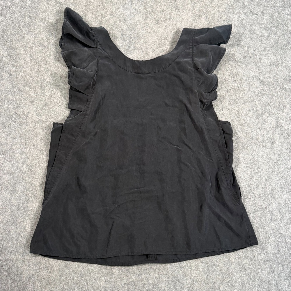 Free People Black‎ Flutter Sleeve Back-Zip Blouse Tank Top Women's Size Medium